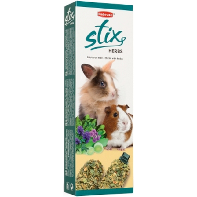 Padovan Stix herbs με σπανάκι και μηδική, επικαλυμμένα με πράσο για κουνέλια, ινδικά χοιρίδια