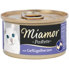 Finnern Miamor υγρή τροφή για ενήλικες γάτες πατέ με καρδιές πουλερικών 85g