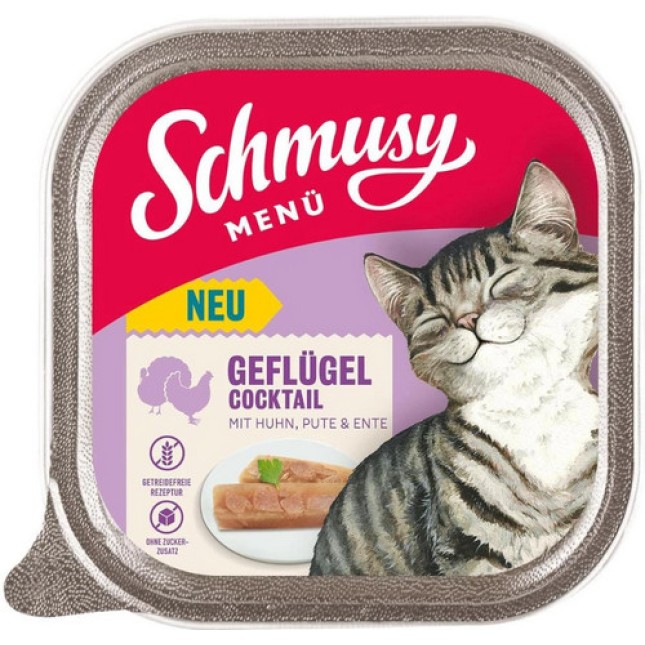 Finnern Schmusy πλήρης τροφή για ενήλικες γάτες χωρίς δημητριακά πλούσια σε ποικιλία πουλερικών 100g