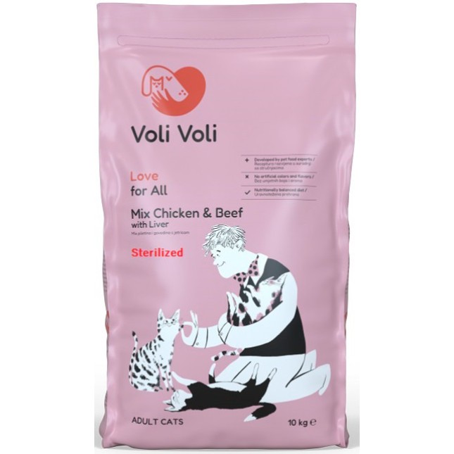 Voli Voli Love Τροφή για Στειρωμένες Γάτες με Μοσχάρι, Κοτόπουλο, Συκώτι 10kg