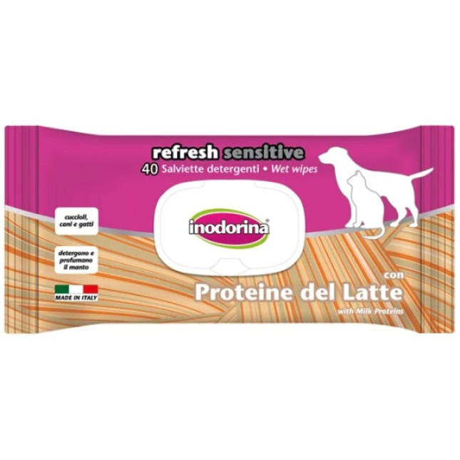 Inodorina Refresh SENSITIVE μαντηλάκια με πρωτεΐνες από γάλα 20cm x 30cm 40τμχ Inodorina Refresh SENSITIVE μαντηλάκια με πρωτεΐνες από γάλα 20cm x 30cm 40τμχ