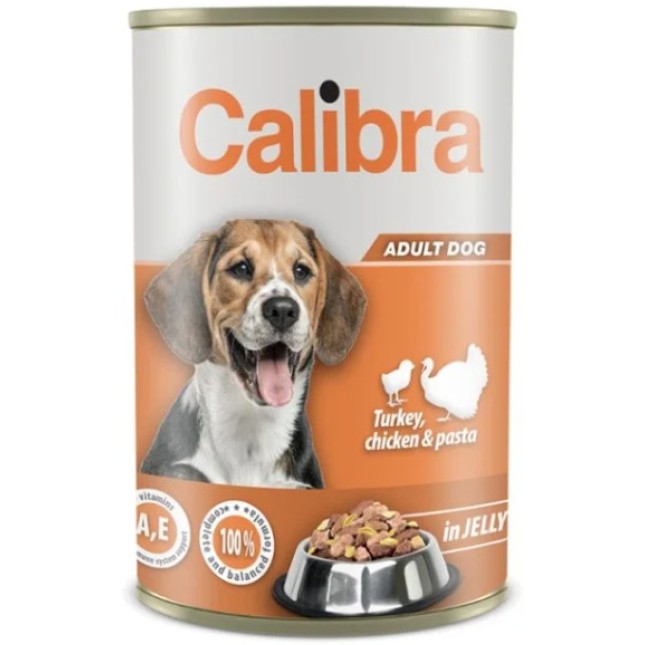 Calibra Dog Κονσέρβα για ενήλικους σκύλους με Γαλοπούλα, κοτόπουλο, ζυμαρικά σε ζελέ 1240gr Calibra Dog Κονσέρβα για ενήλικους σκύλους με Γαλοπούλα, κοτόπουλο, ζυμαρικά σε ζελέ 1240gr