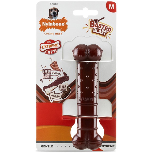 Nylabone κόκκαλο μασήματος με γεύση μπέικον εξωτερικά και μπριζόλα εσωτερικά m 14cm Nylabone κόκκαλο μασήματος με γεύση μπέικον εξωτερικά και μπριζόλα εσωτερικά m 14cm