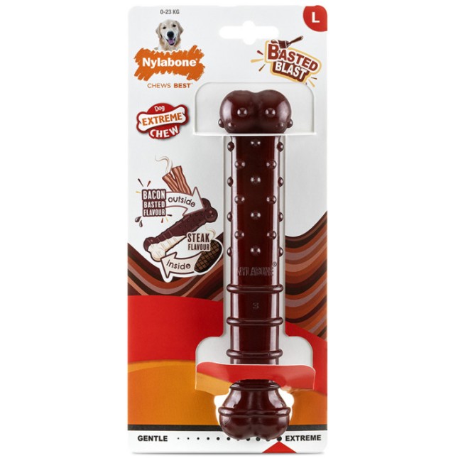 Nylabone κόκκαλο μασήματος με γεύση μπέικον εξωτερικά και μπριζόλα εσωτερικά l 19,7cm