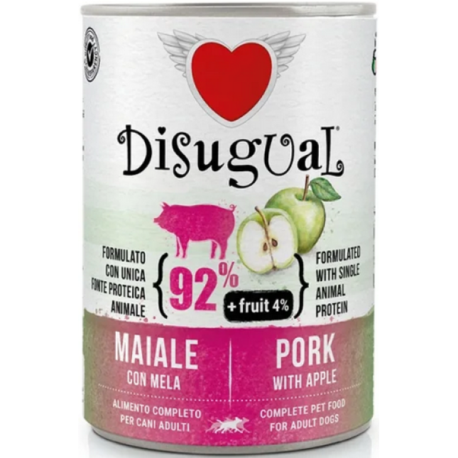 Disugual FRUIT Μονοπρωτεϊνική τροφή ενήλικου σκύλου πατέ Σ.Χοιρινό+Μήλο 400gr Disugual FRUIT Μονοπρωτεϊνική τροφή ενήλικου σκύλου πατέ Σ.Χοιρινό+Μήλο 400gr