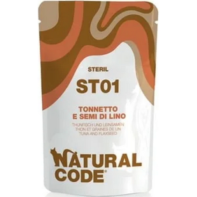Natural Code Πατέ τροφή για ενήλικες γάτες Sterilized σε φακελάκι με Τόνο & λιναρόσπορο 70gr Natural Code Πατέ τροφή για ενήλικες γάτες Sterilized σε φακελάκι με Τόνο & λιναρόσπορο 70gr