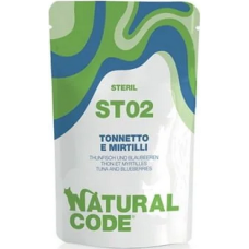 Natural Code Πατέ τροφή για ενήλικες γάτες Sterilized σε φακελάκι με Τόνο & Μύρτιλλα 70gr Natural Code Πατέ τροφή για ενήλικες γάτες Sterilized σε φακελάκι με Τόνο & Μύρτιλλα 70gr