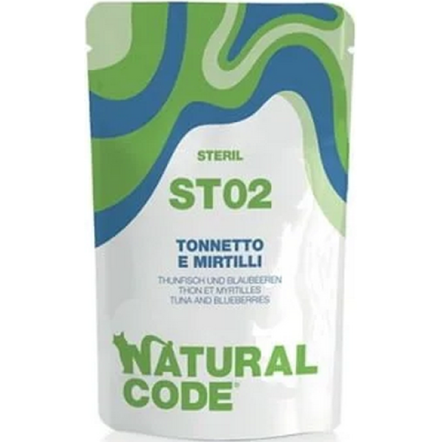 Natural Code Πατέ τροφή για ενήλικες γάτες Sterilized σε φακελάκι με Τόνο & Μύρτιλλα 70gr Natural Code Πατέ τροφή για ενήλικες γάτες Sterilized σε φακελάκι με Τόνο & Μύρτιλλα 70gr
