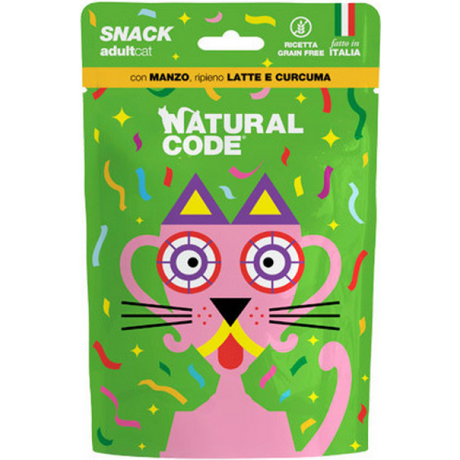 Natural Code Λιχουδιές για ενήλικες γάτες σε φακελάκι με Μοσχάρι και Κουρκουμάς 60gr Natural Code Λιχουδιές για ενήλικες γάτες σε φακελάκι με Μοσχάρι και Κουρκουμάς 60gr