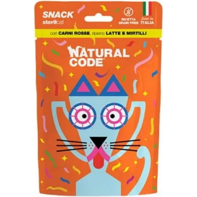 Natural Code Λιχουδιές για ενήλικες στειρωμένες γάτες σε φακελάκι με Κόκκινο κρέας και Μύρτιλα 60gr Natural Code Λιχουδιές για ενήλικες στειρωμένες γάτες σε φακελάκι με Κόκκινο κρέας και Μύρτιλα 60gr