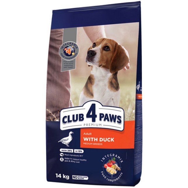 Kormotech Club 4 Paws για ενήλικους σκύλους μεσαίων φυλών με πάπια 14kg Kormotech Club 4 Paws για ενήλικους σκύλους μεσαίων φυλών με πάπια 14kg