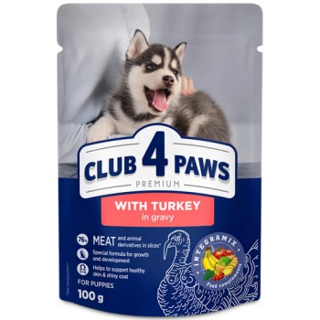 Kormotech Club 4 Paws υγρή τροφή υψηλής ποιότητας για κουτάβια όλων των φυλών με γαλοπούλα 100gr