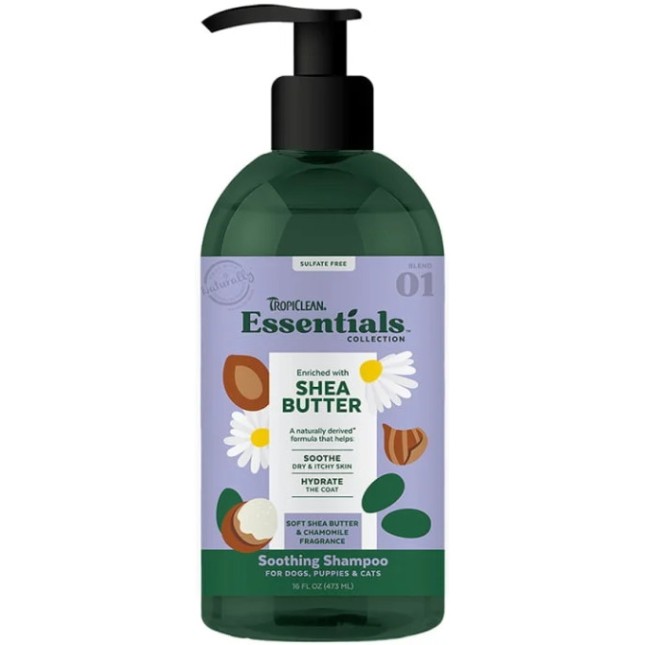 TropiClean Σαμπουάν ESSENTIALS με απαλό άρωμα Βούτυρου Καριτέ και χαμομηλιού 473ml TropiClean Σαμπουάν ESSENTIALS με απαλό άρωμα Βούτυρου Καριτέ και χαμομηλιού 473ml