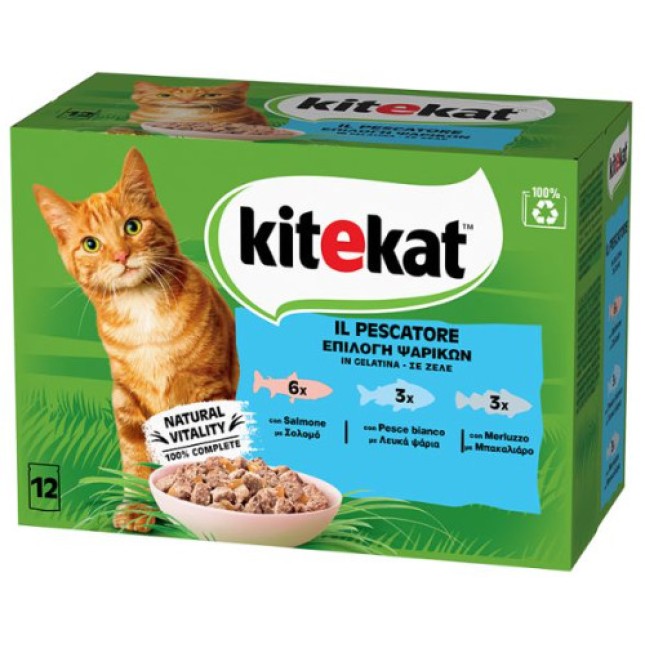 Kitekat Πλήρης τροφή για ενήλικες γάτες με επιλεγμένα επιλεγμένα ψαρικά σε ζελέ 12 x 85gr Kitekat Πλήρης τροφή για ενήλικες γάτες με επιλεγμένα επιλεγμένα ψαρικά σε ζελέ 12 x 85gr