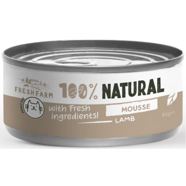 Fresh Farm Πλήρης υγρή τροφή για ενήλικες γάτες σε μορφή μους με αρνί 85gr Fresh Farm Πλήρης υγρή τροφή για ενήλικες γάτες σε μορφή μους με αρνί 85gr
