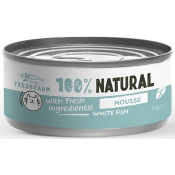 Fresh Farm Πλήρης υγρή τροφή για ενήλικες γάτες σε μορφή μους με λευκό ψάρι 85gr Fresh Farm Πλήρης υγρή τροφή για ενήλικες γάτες σε μορφή μους με λευκό ψάρι 85gr