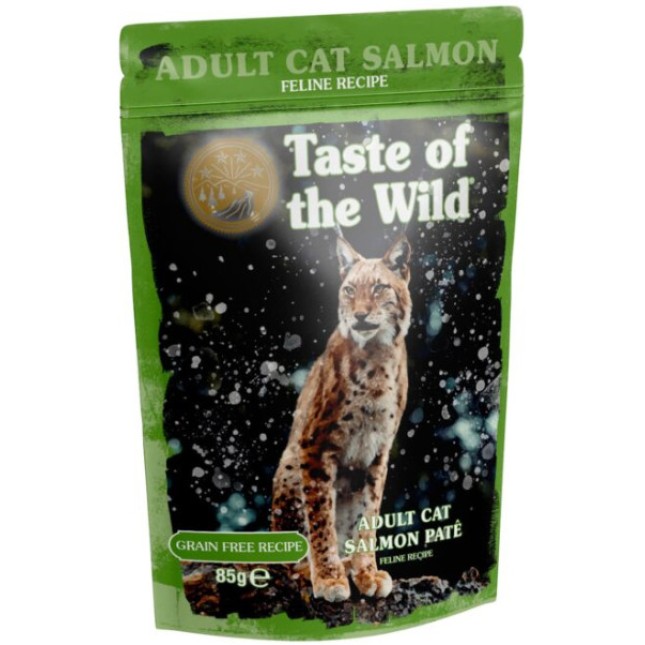 Taste of the wild Πλήρης υγρή τροφή για ενήλικες γάτες, όλων των φυλών σε μορφή πατέ σολομό 85gr