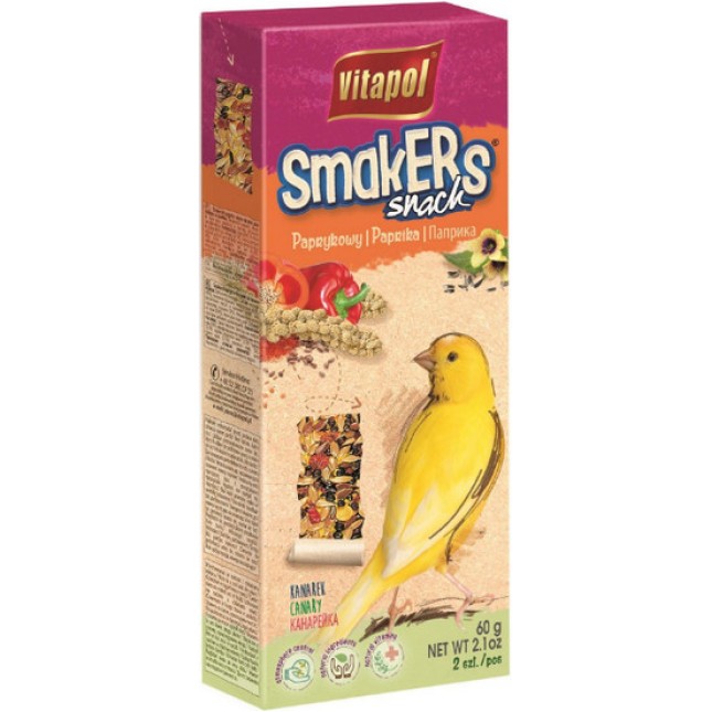 Vitapol Smakers για Κανάρι Paprika είναι σνακ σε μορφή στικ Vitapol Smakers για Κανάρι Paprika είναι σνακ σε μορφή στικ