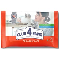 Kormotech Club 4 Paws Πλήρης υγρή τροφή για ενήλικες γάτες με βοδινό σε ζελέ 4x85gr