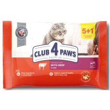 Kormotech Club 4 Paws Πλήρης υγρή τροφή για ενήλικες γάτες με βοδινό σε ζελέ 6x80gr