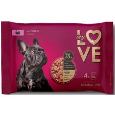 Kormotech MY LOVE Υγρή Τροφή για ενήλικους σκύλους με κομματάκια γαλοπούλα σε σάλτσα 4x100gr