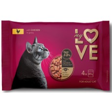 Kormotech MY LOVE Υγρή Τροφή για ενήλικες γάτες με κομματάκια κοτόπουλο σε σάλτσα 4x85gr